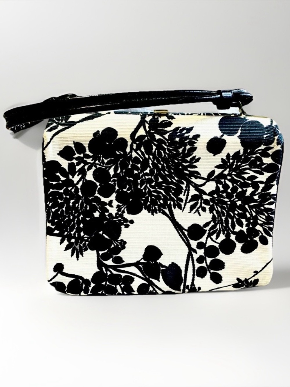Vintage Black And White Floral Print Purse